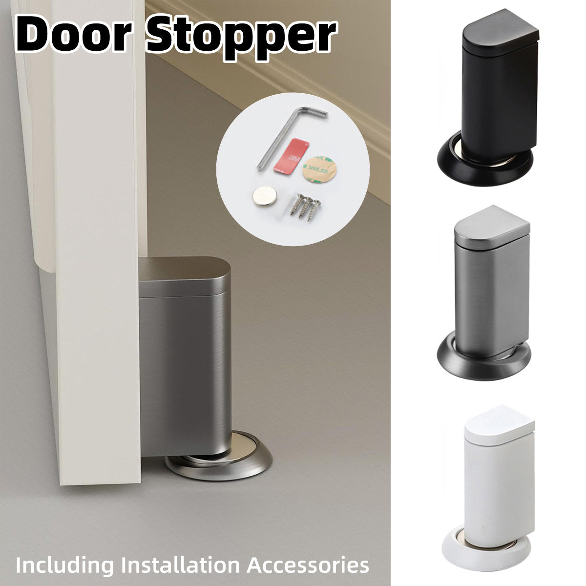 Magnetic Floor Mounted Door Stop – Durable Door Stop with Strong Magnetic Hold