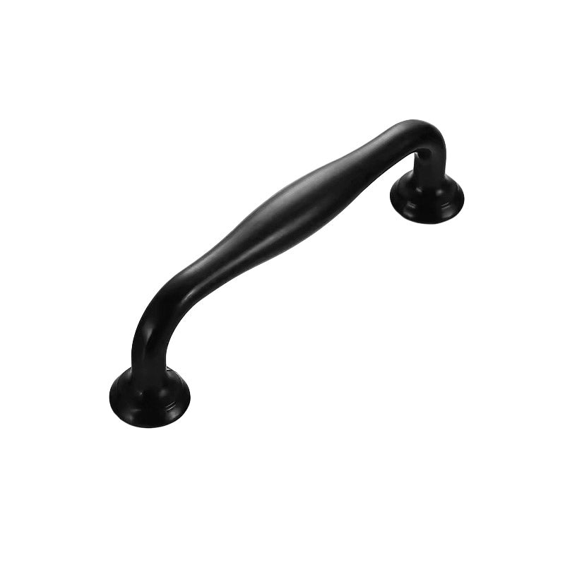 Matte Black Brass Cabinet Handles – Curved Vintage Drawer Pulls with Flared Base