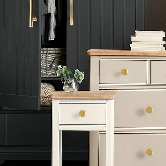 Solid Brass Octagonal Cabinet Knobs – Brushed Gold Finish